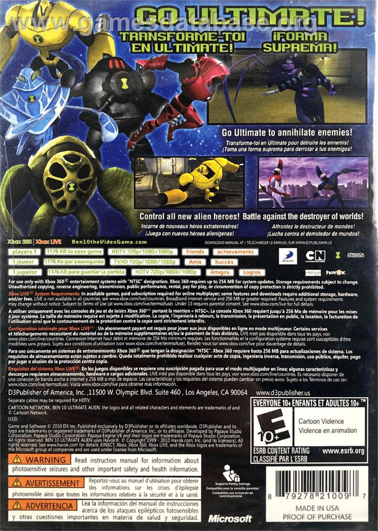 Ben 10 Ultimate Alien - Cosmic Destruction - Microsoft Xbox 360 - Artwork - Box Back