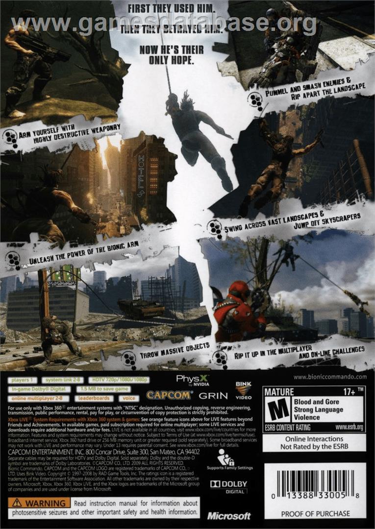Bionic Commando (2009) - Microsoft Xbox 360 - Artwork - Box Back