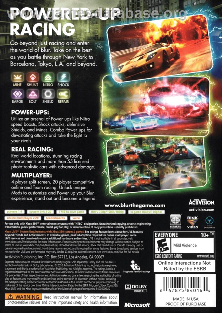 Blur - Microsoft Xbox 360 - Artwork - Box Back