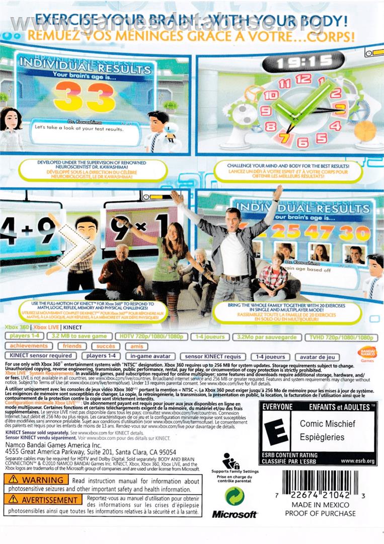 Body and Brain Connection - Microsoft Xbox 360 - Artwork - Box Back
