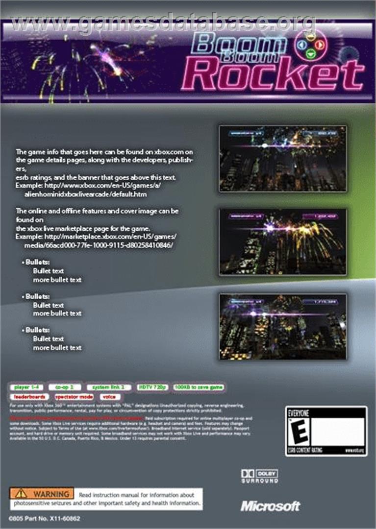 Boom Boom Rocket - Microsoft Xbox 360 - Artwork - Box Back