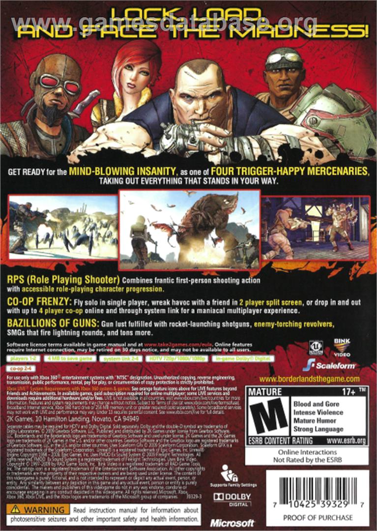 Borderlands - Microsoft Xbox 360 - Artwork - Box Back