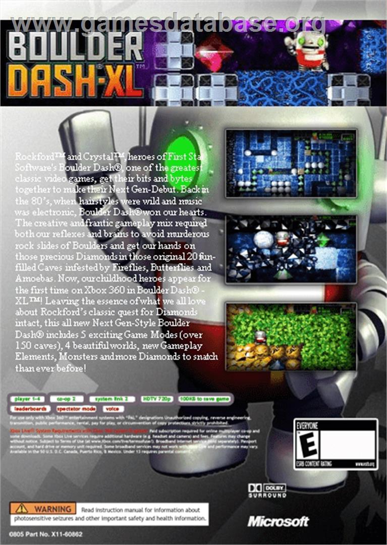 Boulder Dash Xl - Microsoft Xbox 360 - Artwork - Box Back
