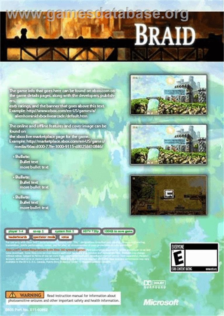 Braid - Microsoft Xbox 360 - Artwork - Box Back