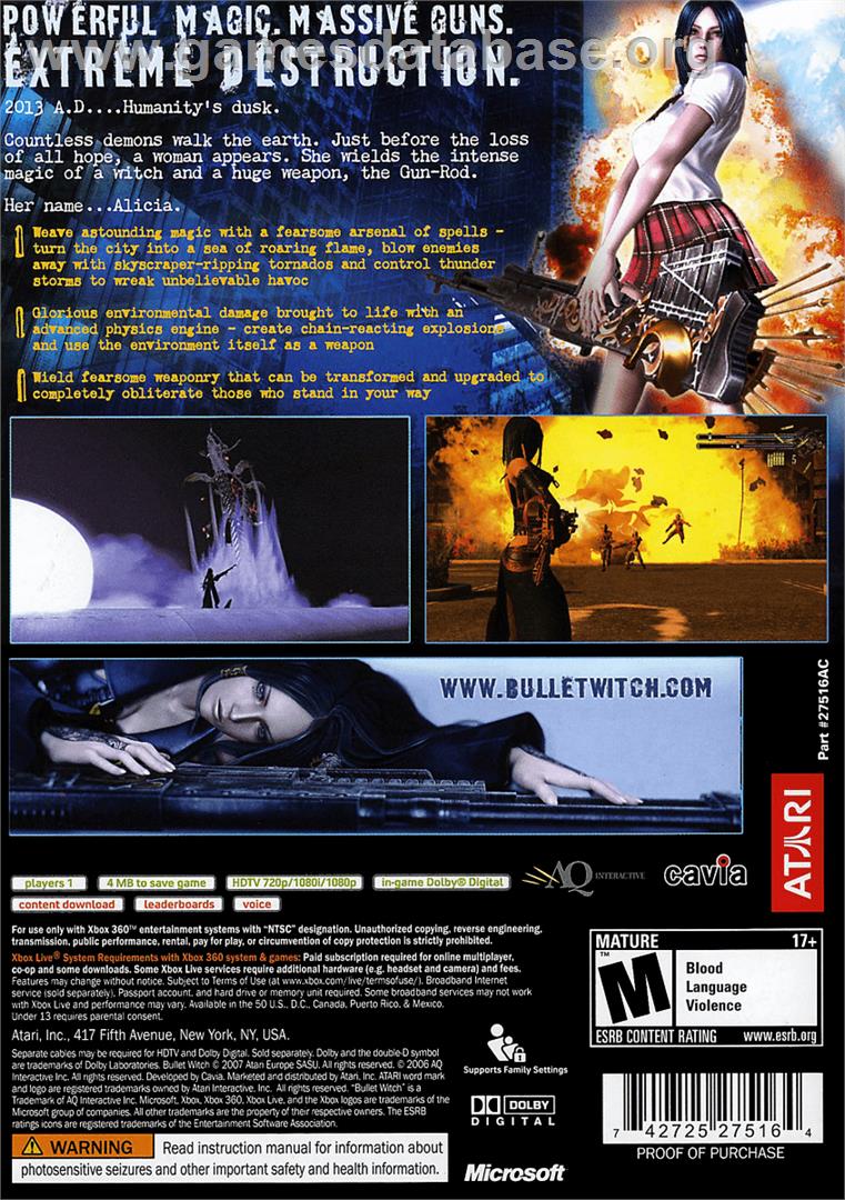 Bullet Witch - Microsoft Xbox 360 - Artwork - Box Back