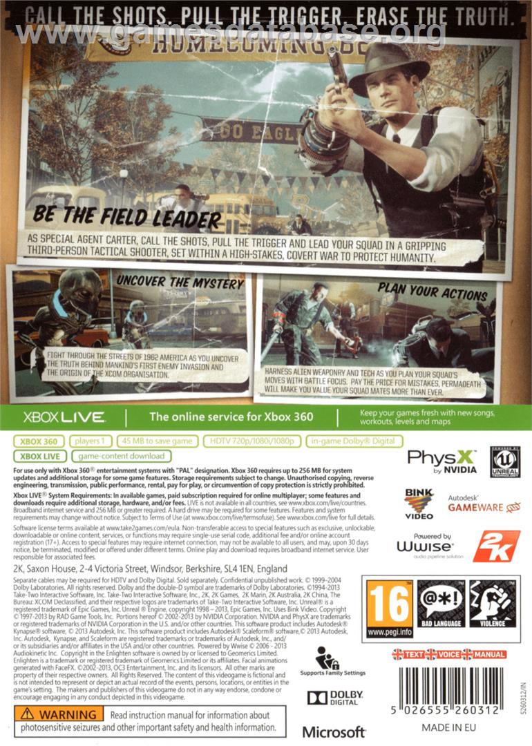 Bureau - Xcom Declassified, The - Microsoft Xbox 360 - Artwork - Box Back