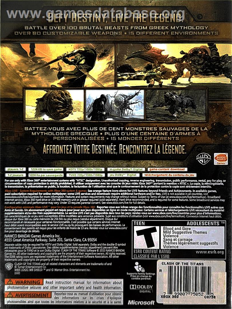 CLASH OF THE TITANS - Microsoft Xbox 360 - Artwork - Box Back