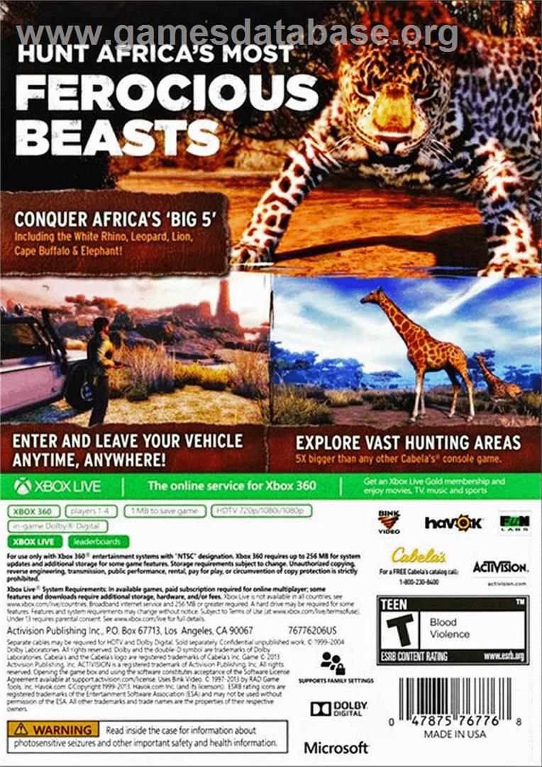 Cabela's African Adventures - Microsoft Xbox 360 - Artwork - Box Back