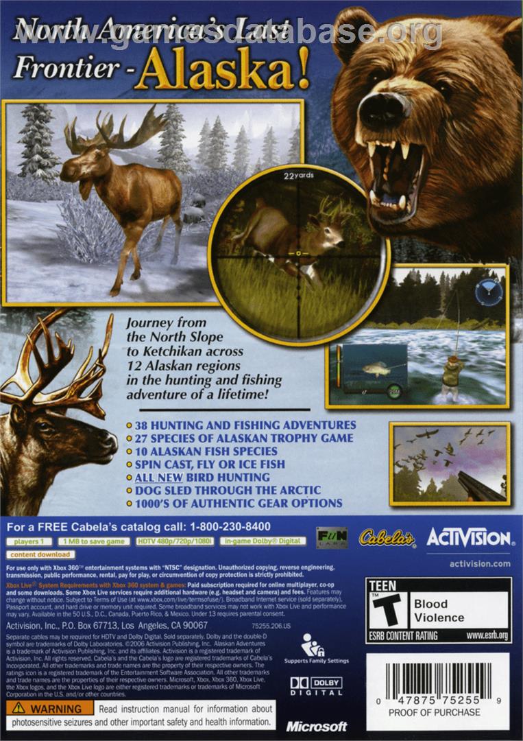 Cabela's Alaskan Adventures - Microsoft Xbox 360 - Artwork - Box Back