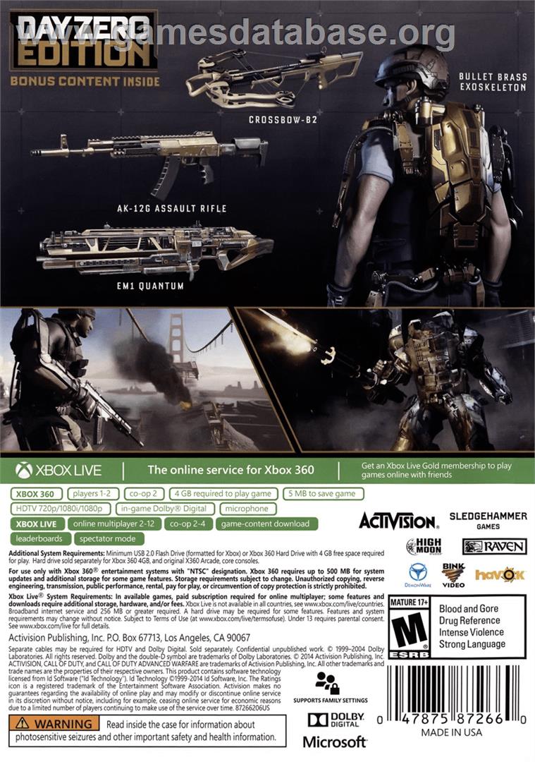 Call Of Duty - Advanced Warfare - Microsoft Xbox 360 - Artwork - Box Back