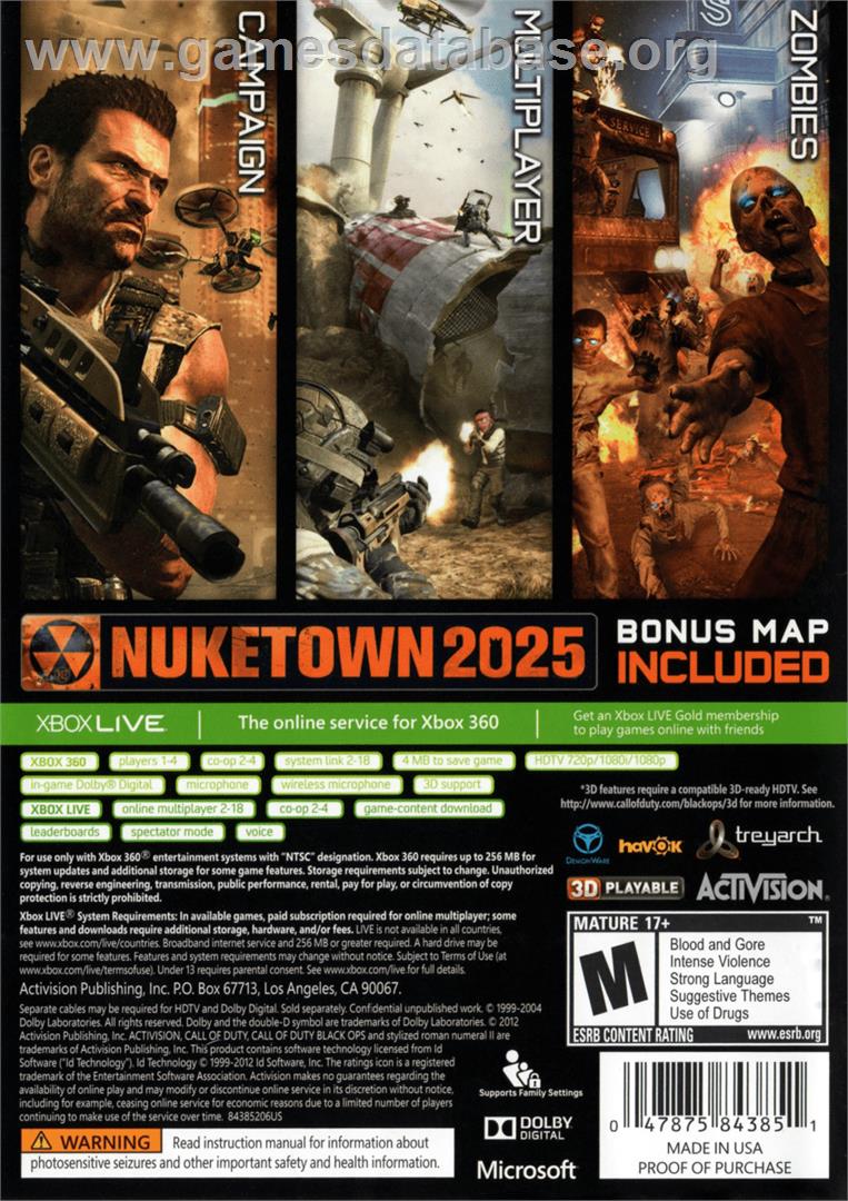 Call Of Duty - Black Ops 2 - Microsoft Xbox 360 - Artwork - Box Back