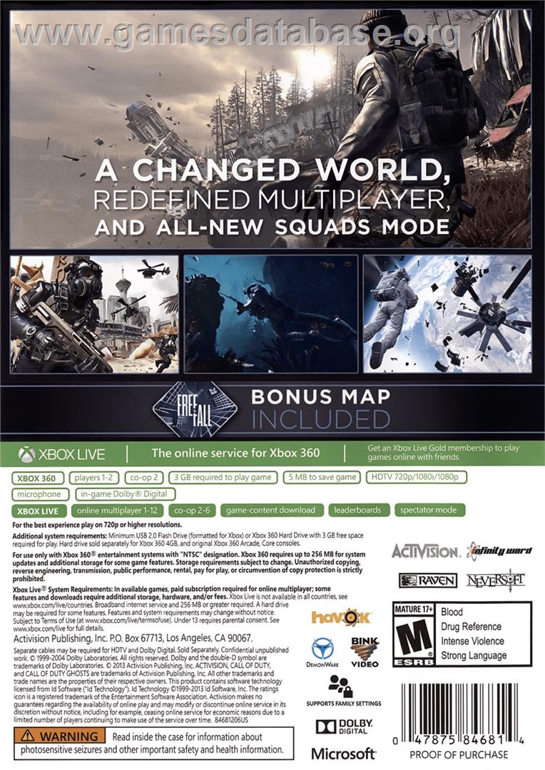 Call Of Duty - Ghosts - Microsoft Xbox 360 - Artwork - Box Back