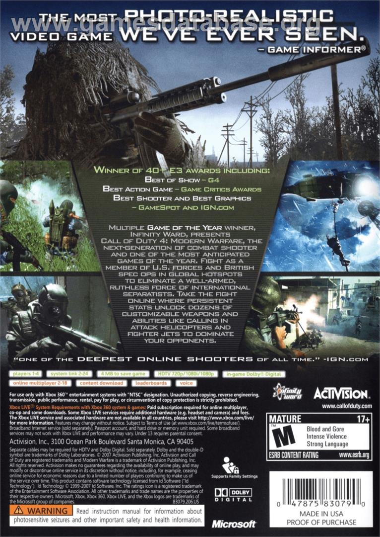 Call Of Duty 4 - Modern Warfare - Microsoft Xbox 360 - Artwork - Box Back