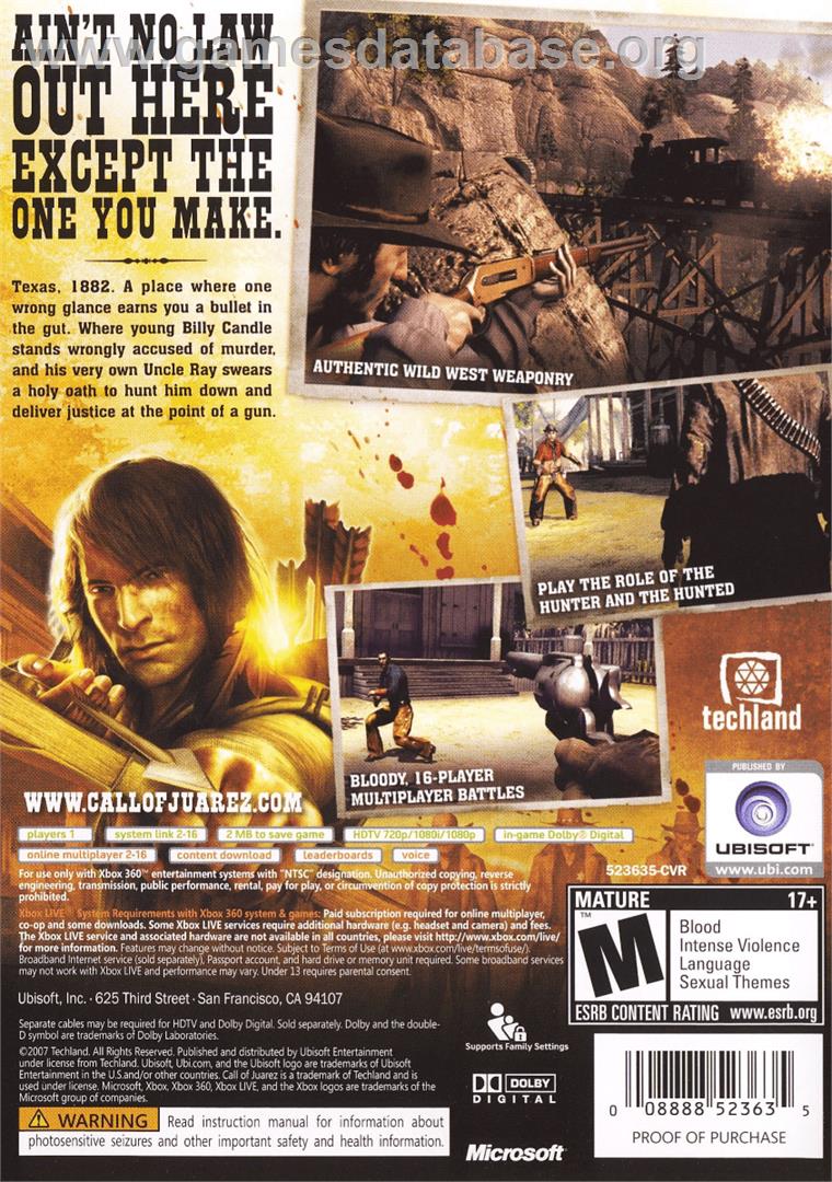 Call of Juarez - Microsoft Xbox 360 - Artwork - Box Back