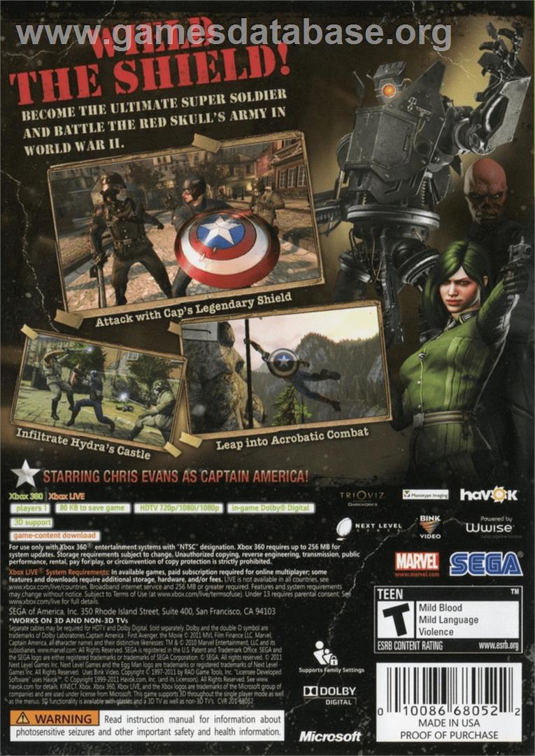 Captain America: Super Soldier - Microsoft Xbox 360 - Artwork - Box Back