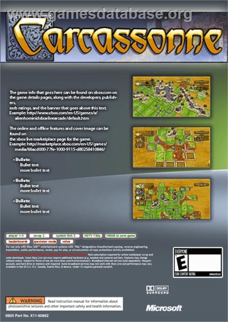 Carcassonne - Microsoft Xbox 360 - Artwork - Box Back