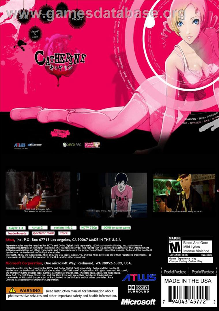 Catherine - Microsoft Xbox 360 - Artwork - Box Back