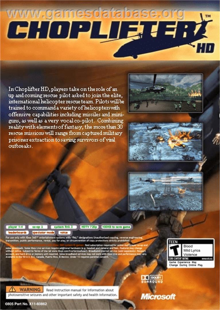 Choplifter Hd - Microsoft Xbox 360 - Artwork - Box Back