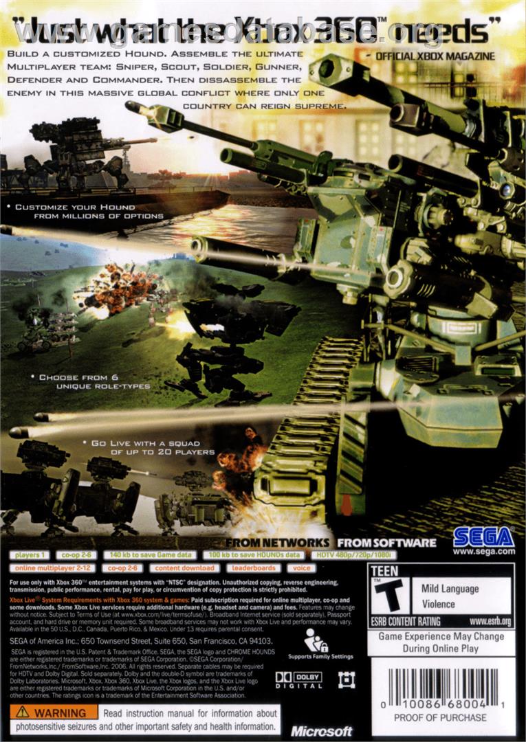 Chrome Hounds - Microsoft Xbox 360 - Artwork - Box Back