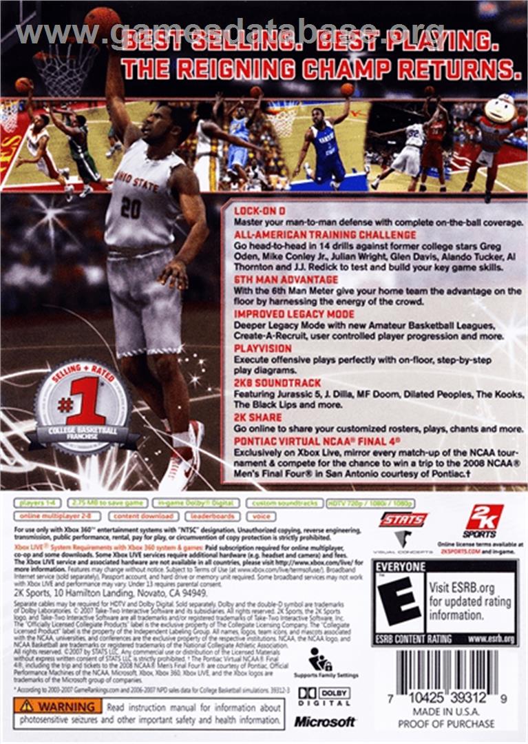College Hoops 2K8 - Microsoft Xbox 360 - Artwork - Box Back