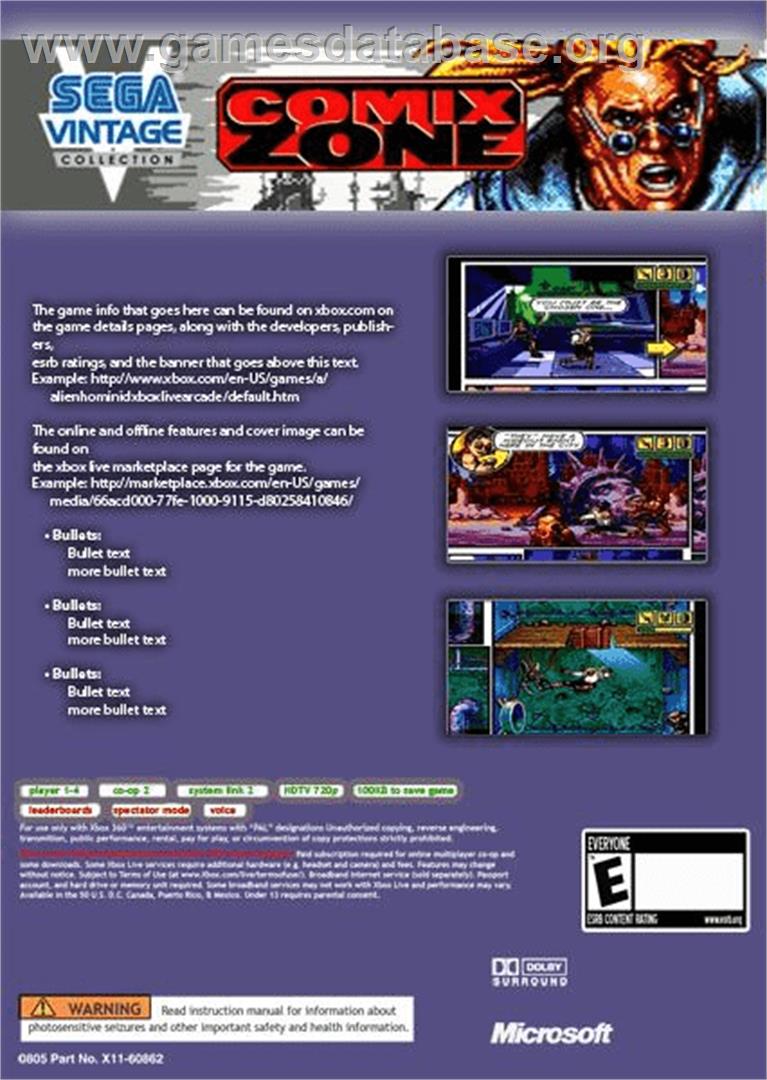 Comix Zone - Microsoft Xbox 360 - Artwork - Box Back