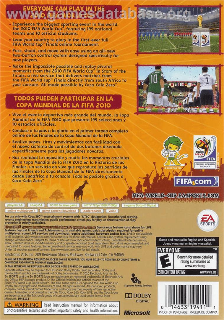 Coupe Du Monde De La Fifa - Afrique Du Sud 2010 - Microsoft Xbox 360 - Artwork - Box Back