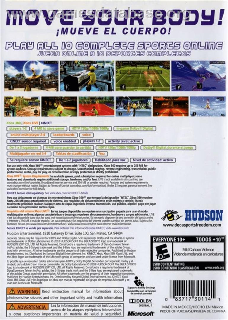 DECA SPORTS FREEDOM - Microsoft Xbox 360 - Artwork - Box Back