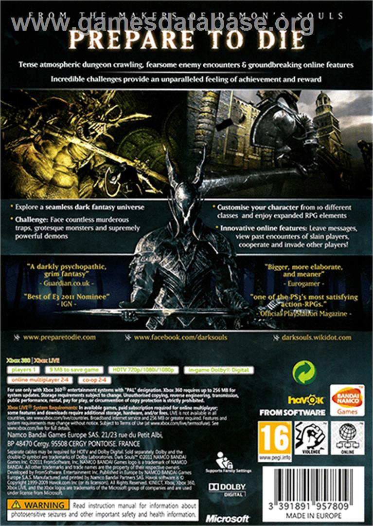 Dark Souls - Microsoft Xbox 360 - Artwork - Box Back