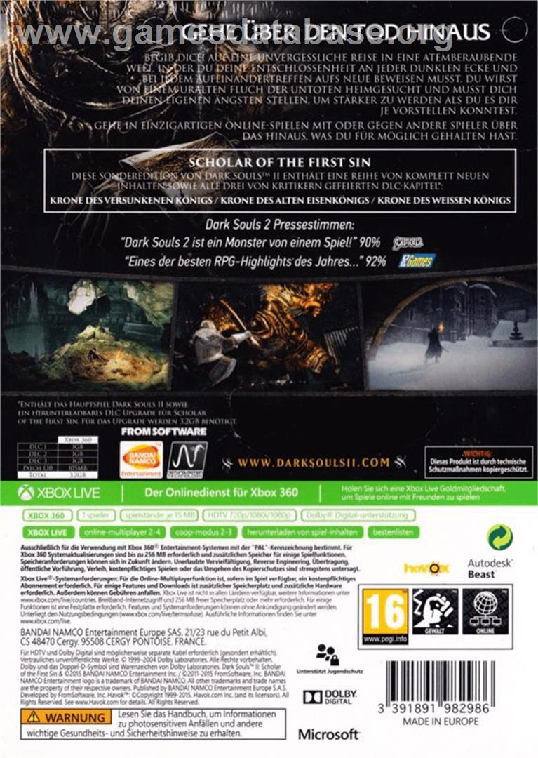Dark Souls 2 - Scholar Of The First Sin - Microsoft Xbox 360 - Artwork - Box Back