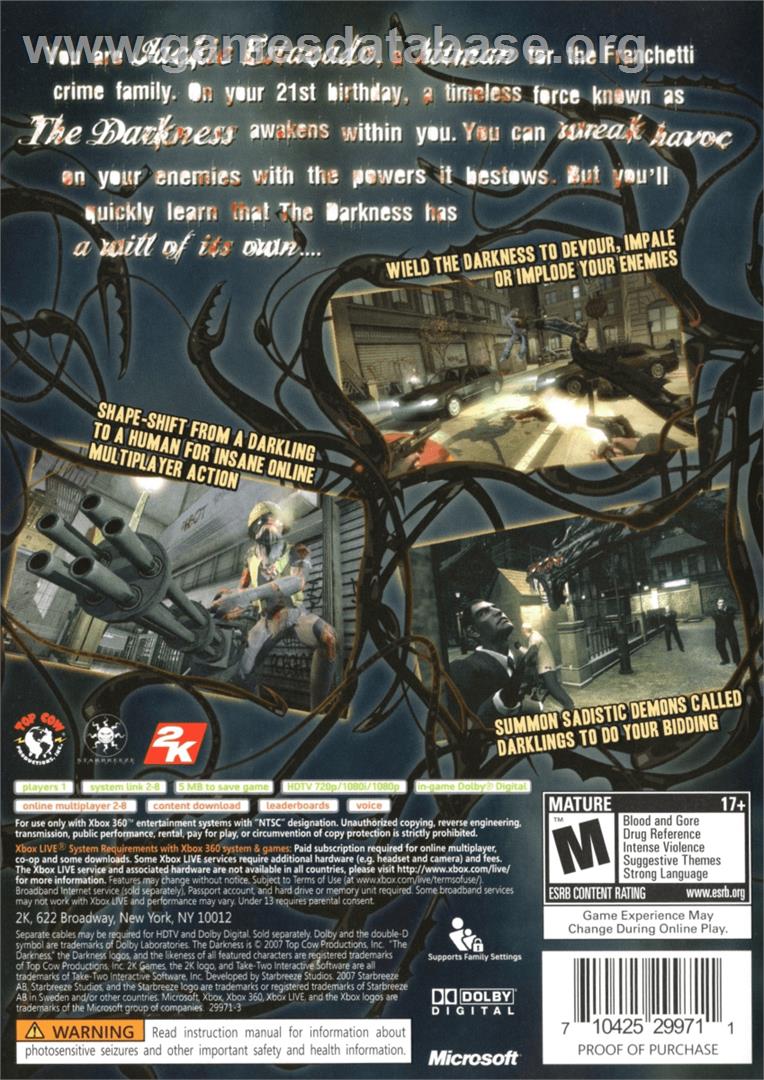 Darkness, The - Microsoft Xbox 360 - Artwork - Box Back