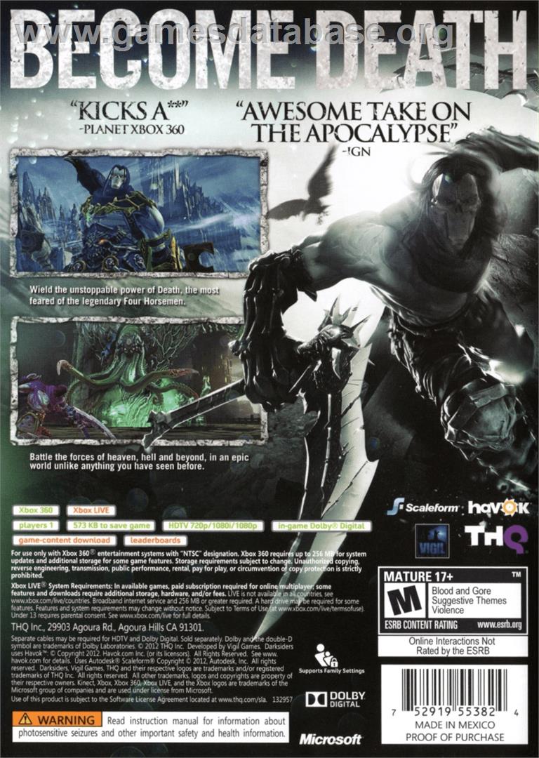 Darksiders 2 - Microsoft Xbox 360 - Artwork - Box Back