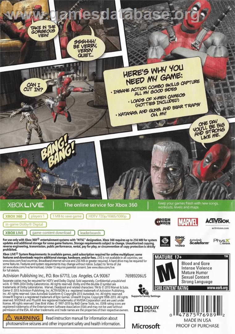Deadpool - Microsoft Xbox 360 - Artwork - Box Back