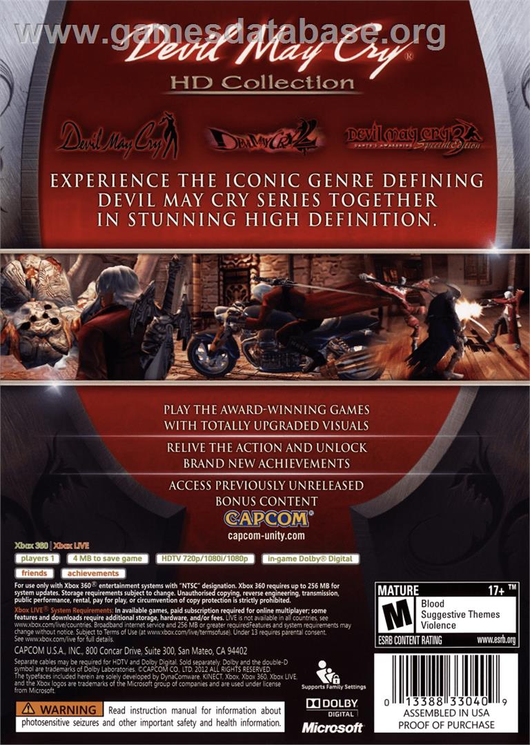 Devil May Cry Hd Collection - Microsoft Xbox 360 - Artwork - Box Back