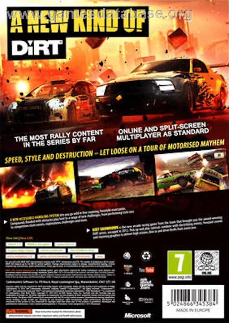 DiRT Showdown - Microsoft Xbox 360 - Artwork - Box Back