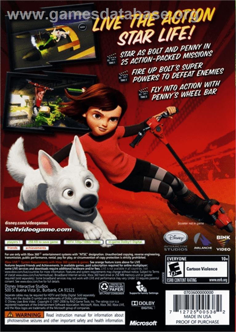 Disney Bolt - Microsoft Xbox 360 - Artwork - Box Back