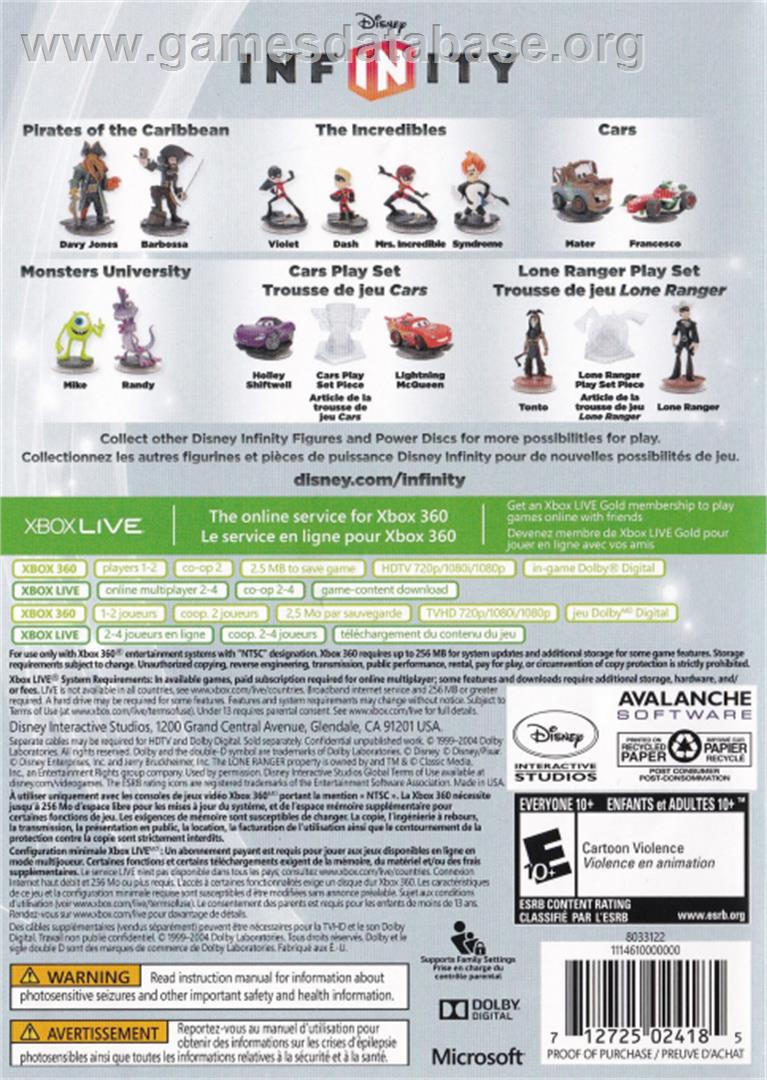Disney Infinity - Microsoft Xbox 360 - Artwork - Box Back