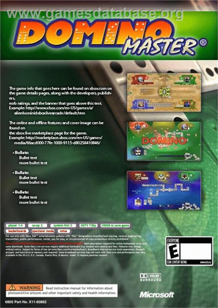 Domino Master - Microsoft Xbox 360 - Artwork - Box Back