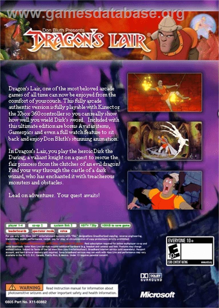 Dragon's Lair - Microsoft Xbox 360 - Artwork - Box Back