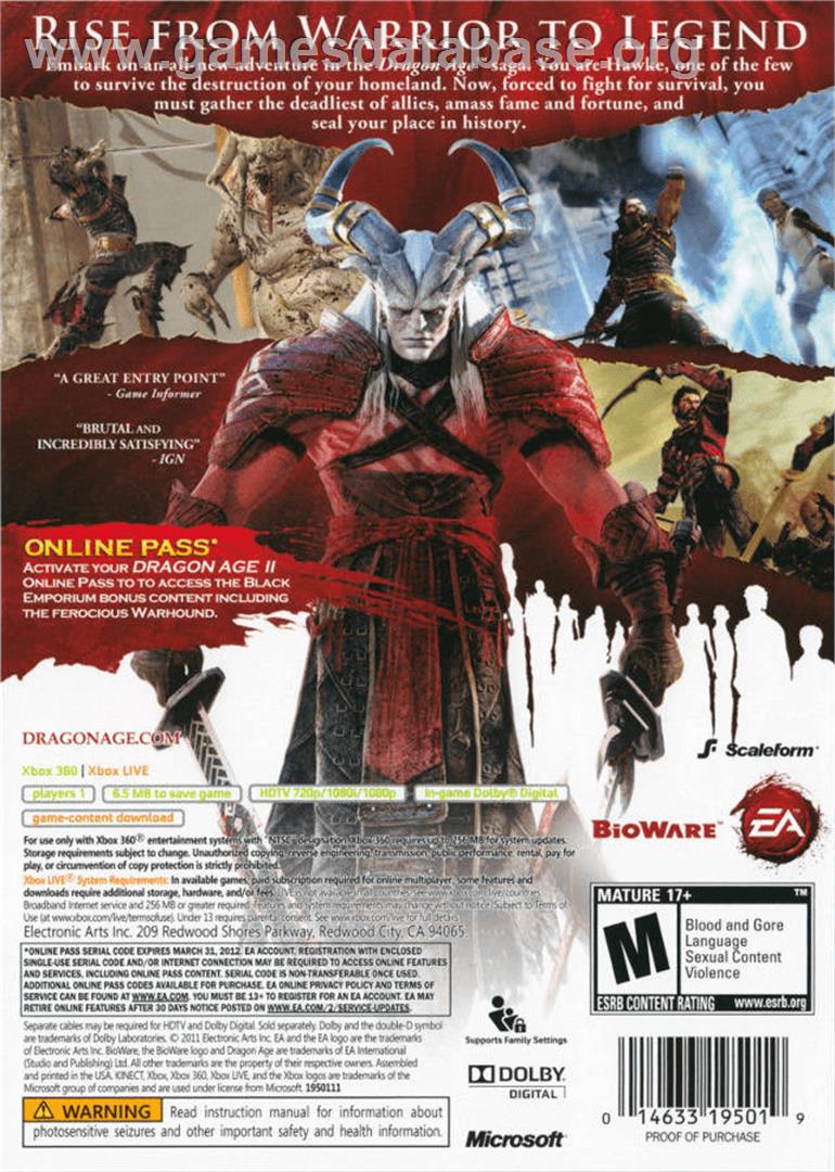 Dragon Age 2 - Microsoft Xbox 360 - Artwork - Box Back