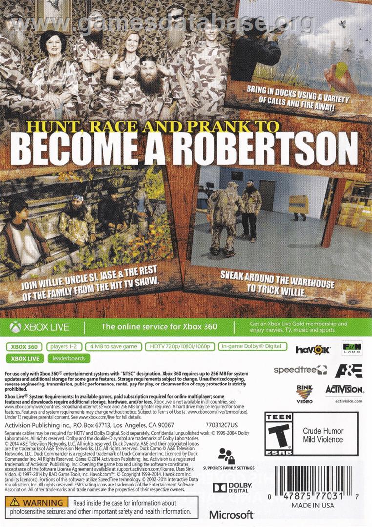 Duck Dynasty - Microsoft Xbox 360 - Artwork - Box Back
