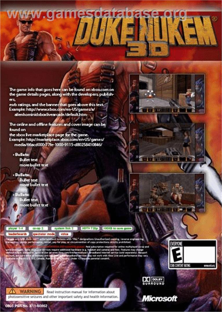 Duke Nukem 3D - Microsoft Xbox 360 - Artwork - Box Back