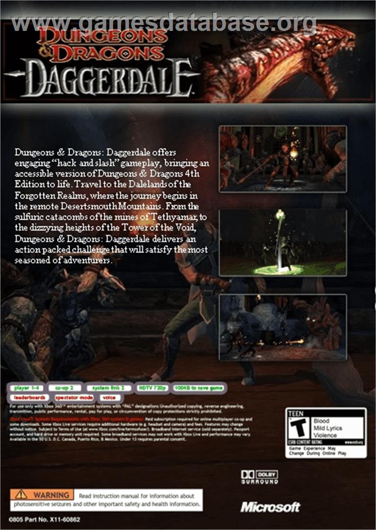 Dungeons And Dragons - Daggerdale - Microsoft Xbox 360 - Artwork - Box Back