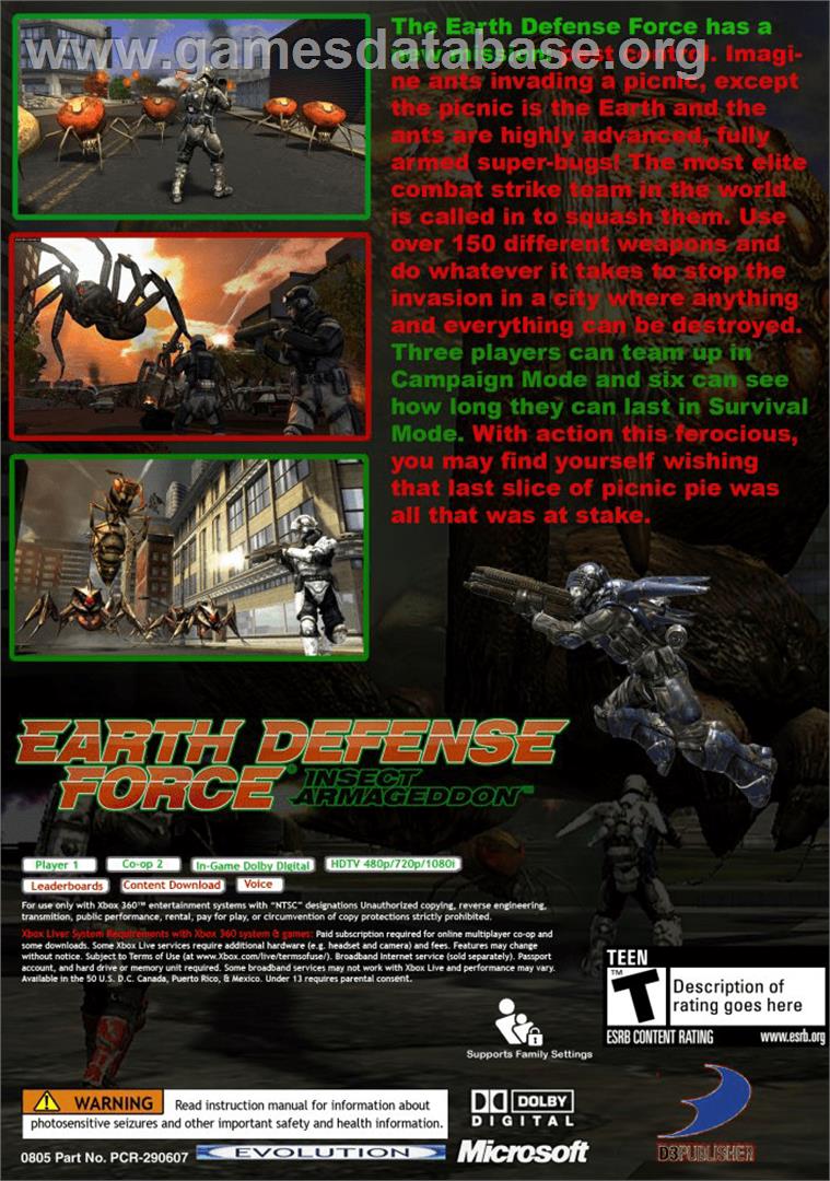Earth Defense Force - Insect Armageddon - Microsoft Xbox 360 - Artwork - Box Back