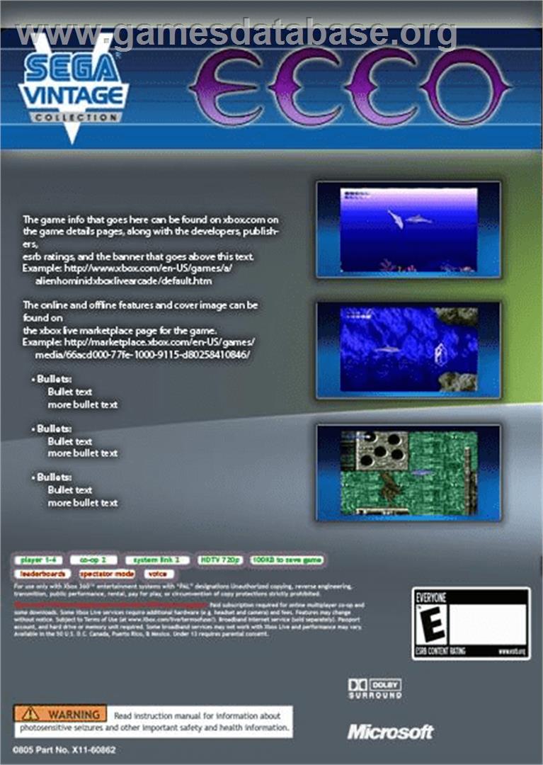 Ecco The Dolphin - Microsoft Xbox 360 - Artwork - Box Back