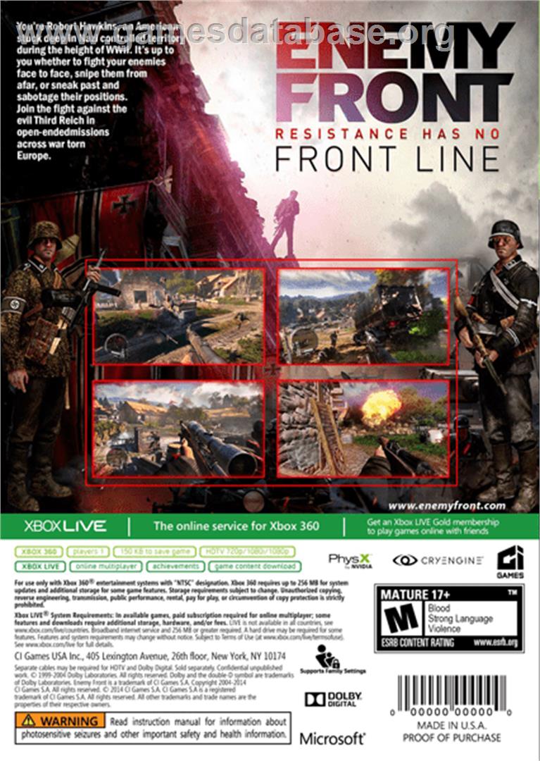 Enemy Front - Microsoft Xbox 360 - Artwork - Box Back