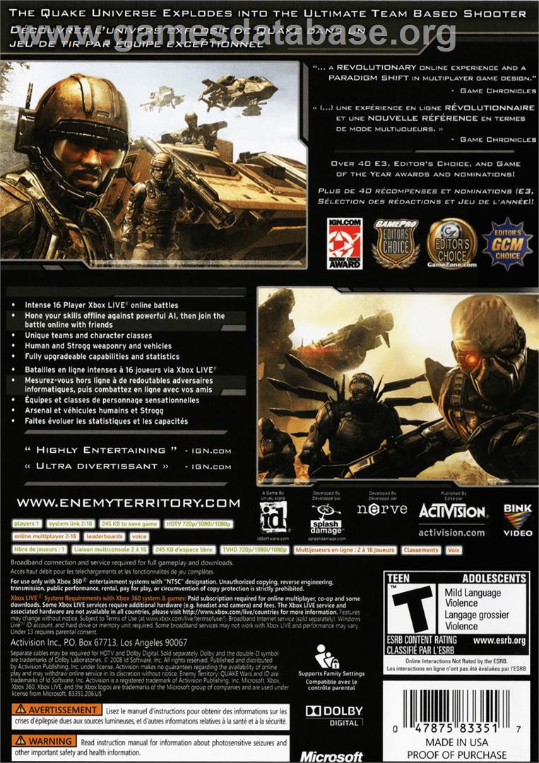 Enemy Territory - Quake Wars - Microsoft Xbox 360 - Artwork - Box Back