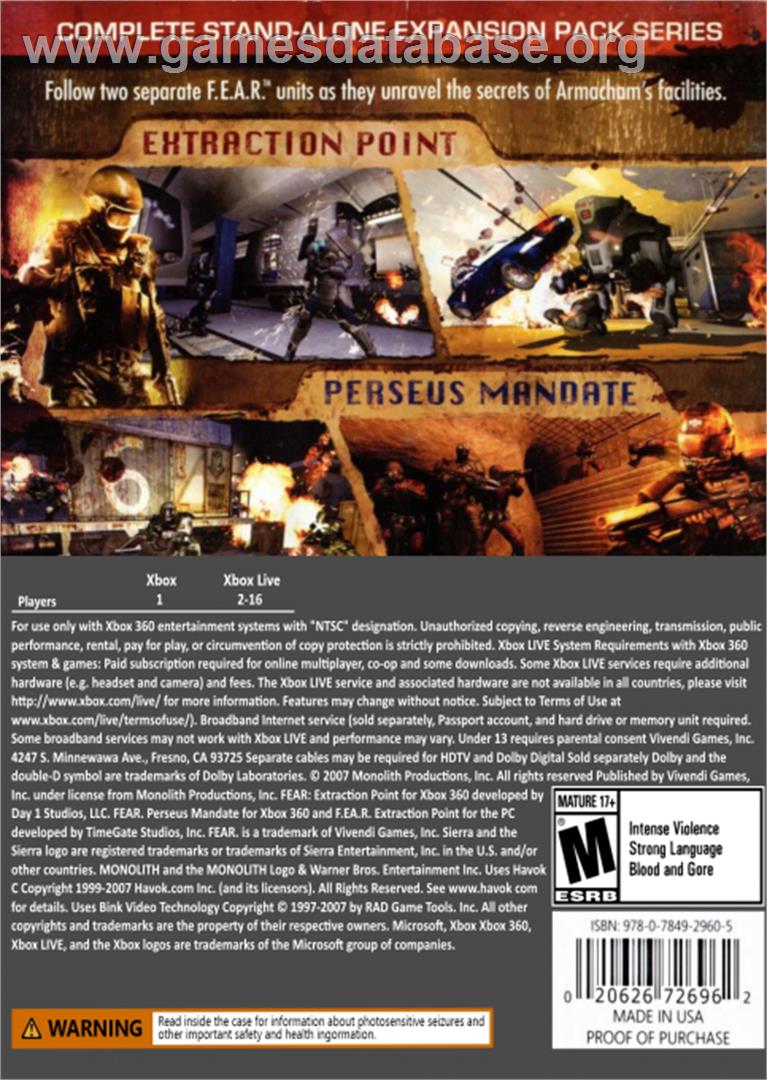 F.e.a.r. Files - Microsoft Xbox 360 - Artwork - Box Back