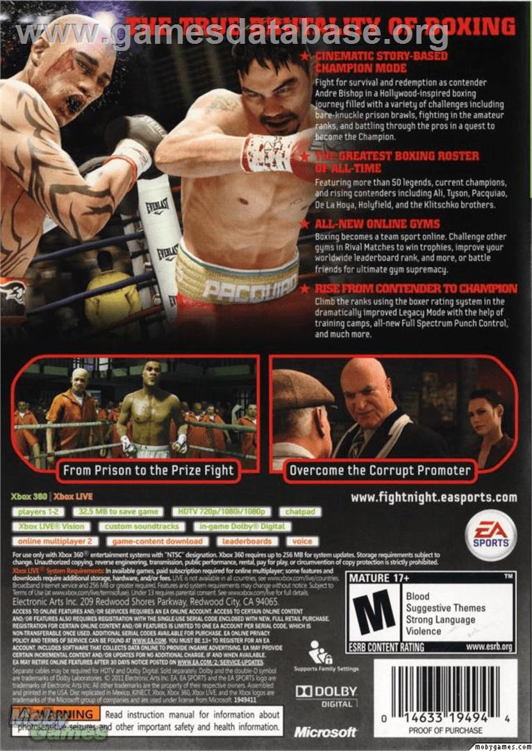 FIGHT NIGHT CHAMPION - Microsoft Xbox 360 - Artwork - Box Back