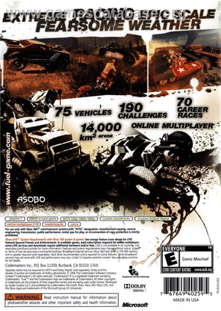 FUEL - Microsoft Xbox 360 - Artwork - Box Back