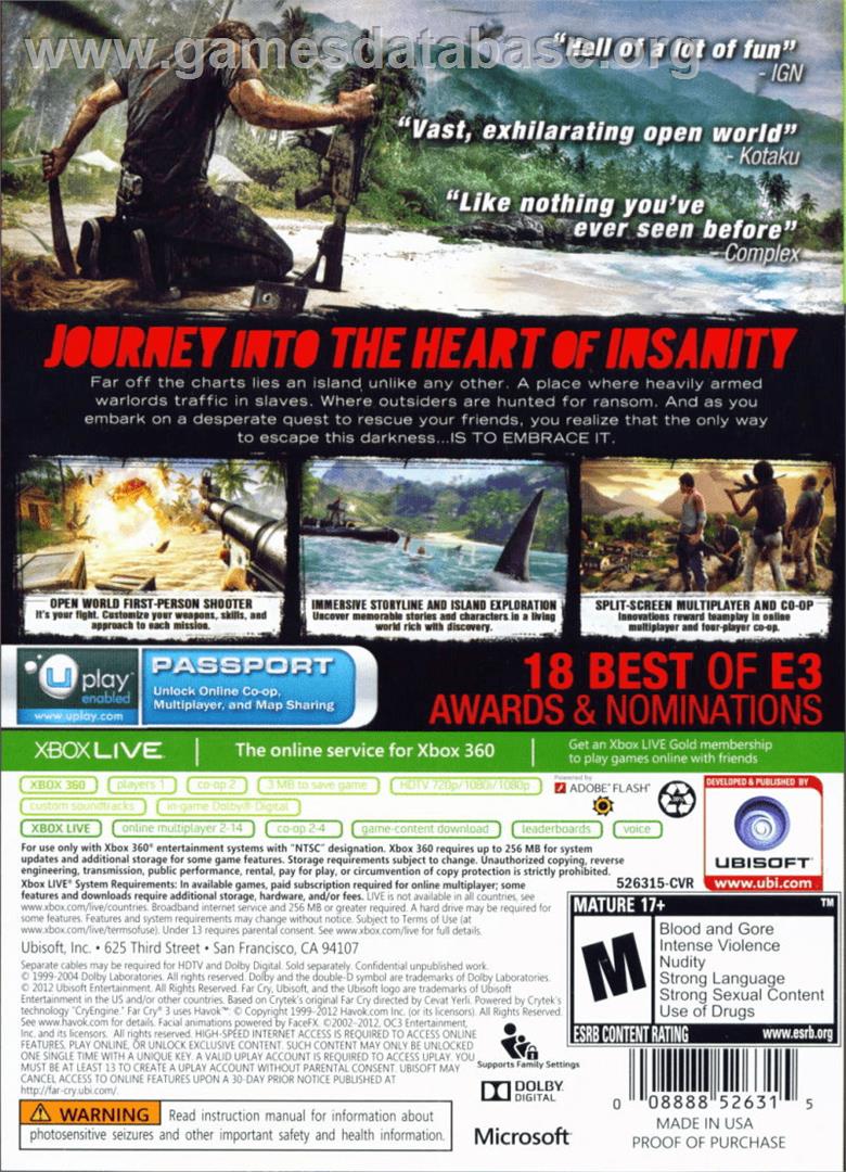 Far Cry 3 - Microsoft Xbox 360 - Artwork - Box Back